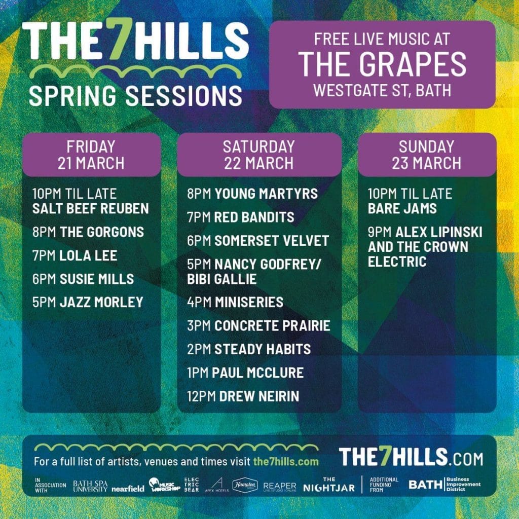 The line up for the 7 Hills Stage at the Grapes, Bath